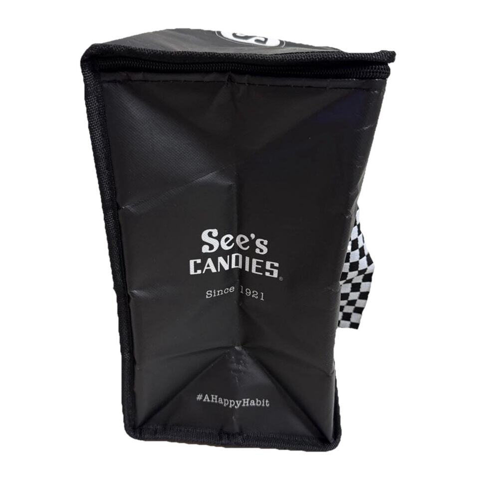 See’s Candy Black Soft Sided Reusable Cooler Zippered Tote Bag/Handle NEW - Picture 8 of 12